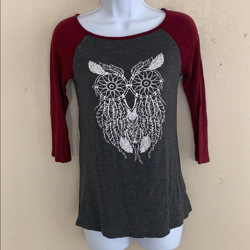 Rebel Sugar owl 3/4 sleeve top